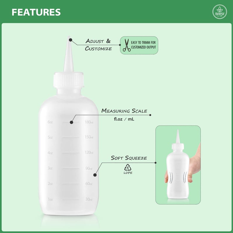 Bar5F Hair Color Applicator Bottles, 3-Pack, 6 Ounce Translucent Squeeze Dropper Bottle with Measuring Scale, BPA Free, Ideal for Salon, Oil, Hair Coloring, Scalp Treatment, Taming & Styling - Image 3